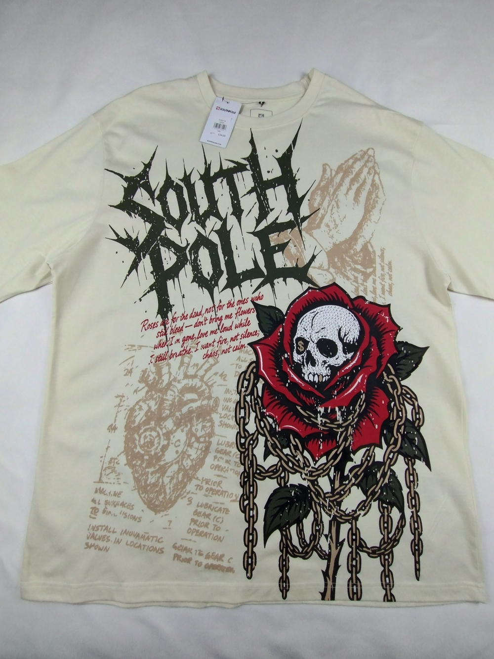 South Pole Cream Short-Sleeve Graphic Skull & Rose Tee
